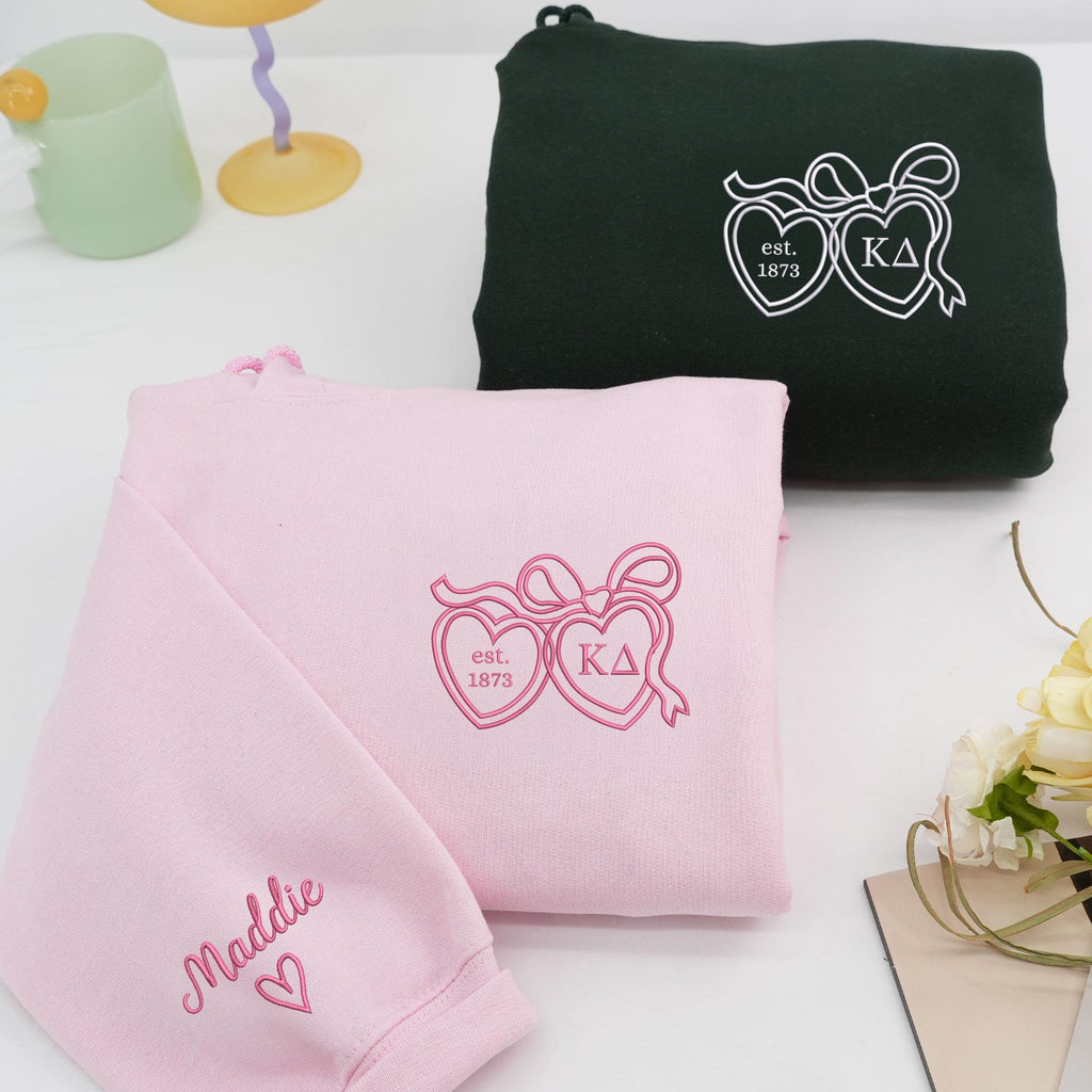 Custom Coquette Bow And Locket Personalized Embroidered Crew Neck Sweatshirt - Gifts for Her - Greek Sorority Gift Basket Big Little Reveal