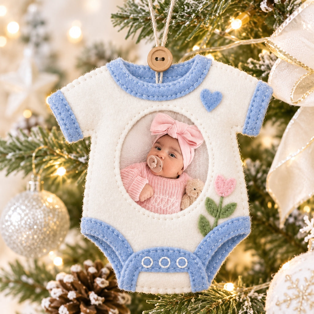 Personalized Baby Photo Felt Ornament, Kid Birthday Ornament, Photo With Ornament, Custom Name Christmas Tree Decoration, Baby’s First Christmas Keepsake, Newborn Gift NHFOR12