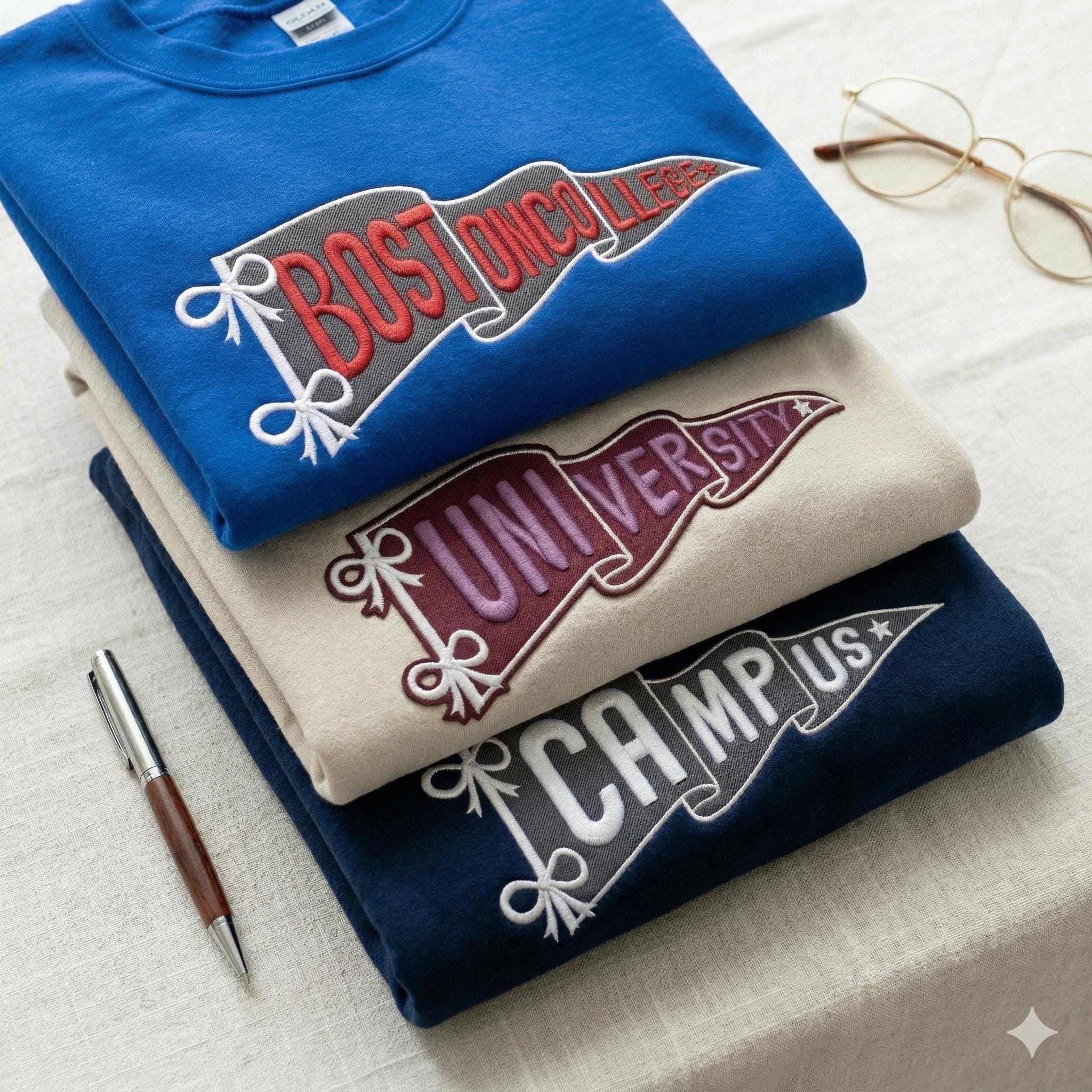 Custom Embroidered Pennant College Sweatshirt, Personalized Team Name Sweater, Sports Varsity Crewneck, Game Day Apparel, Custom School Gift