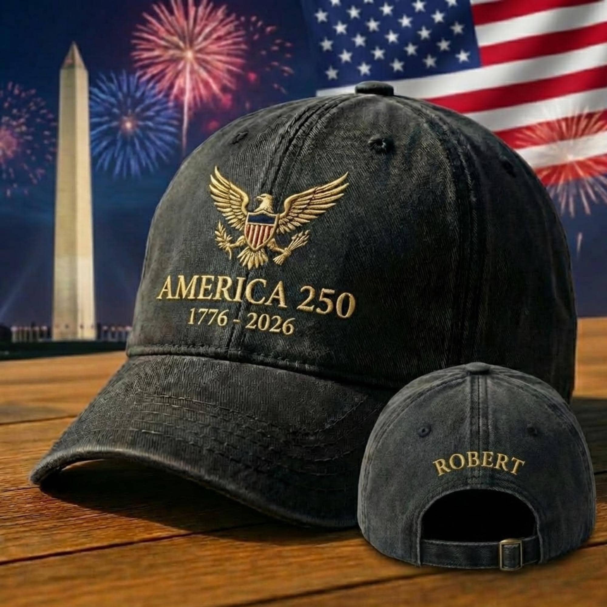 Custom Name America 250 Hat 1776–2026, USA 250th Anniversary Embroidered Cap, Patriotic Baseball Hat, Semiquincentennial Gift, Veteran Cap