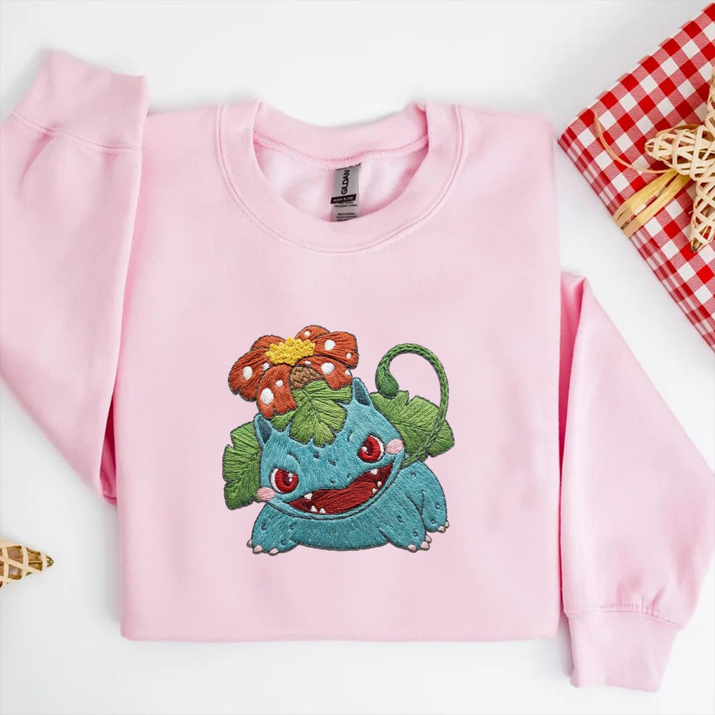 Venusaur PKM Embroidery Sweatshirt, Embroidered Anime Sweatshirt, Embroidered Anime Shirt, Anime Lover Sweatshirt, Mothers Day Gift
