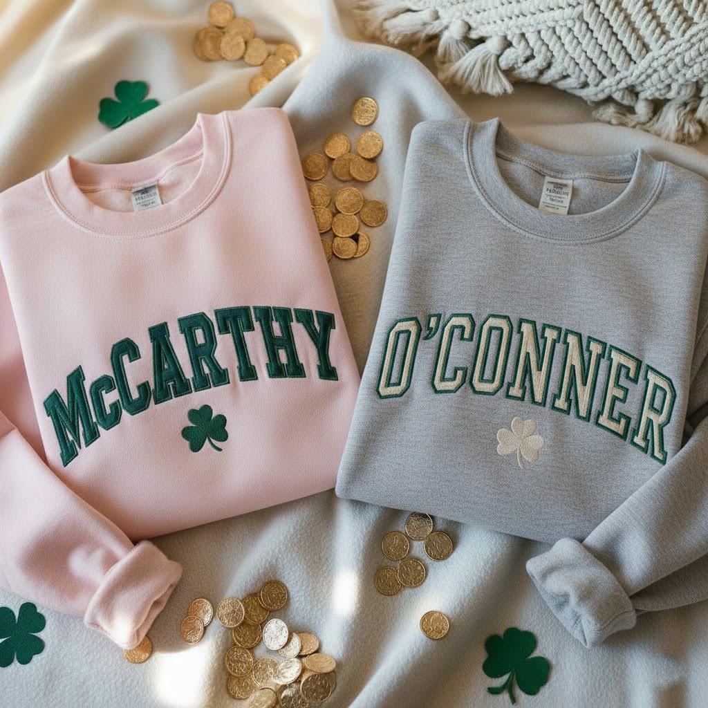 EMBROIDERED Personalized Last Name St Patrick's Day Sweatshirt, Shamrock Last Name Sweatshirt, Irish Sweatshirt, Irish Surname Sweatshirt