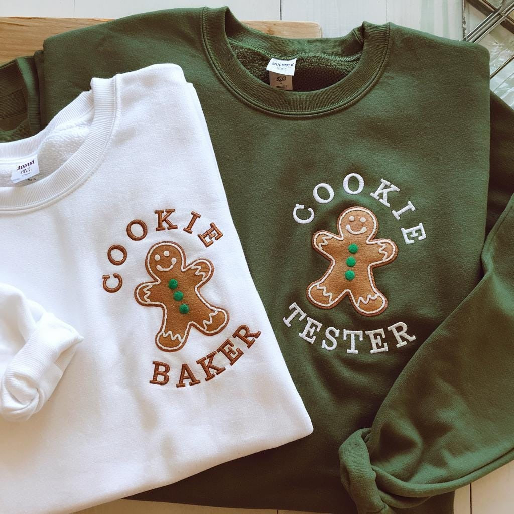 Cookie Baker Cookie Tester Embroidered Sweatshirt Set, Matching Christmas Shirts, Gingerbread Holiday Sweater, Couple Family Gift