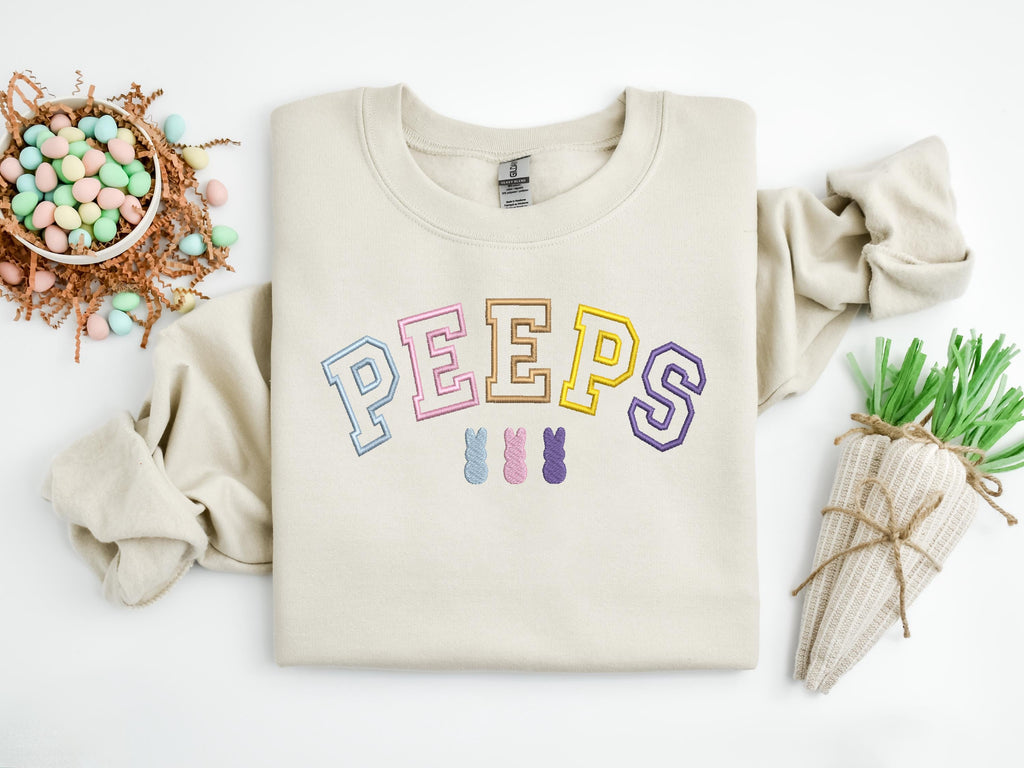Embroidered Easter Bunny Peeps Sweatshirt, Happy Easter Embroidered Shirt, Cute Easter Gift, Bunny Peeps Shirt