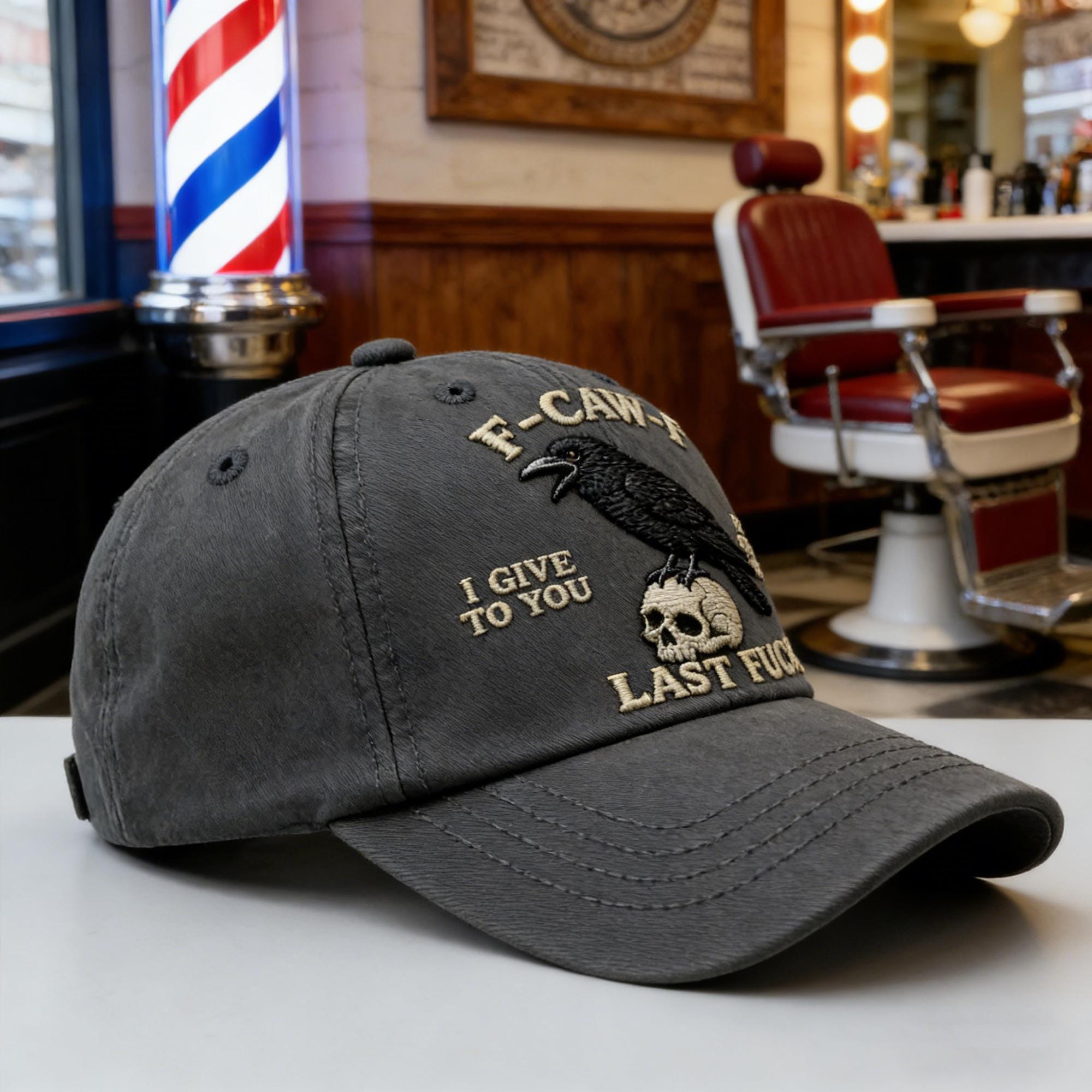 Hand-Embroidered F-Caw-F Crow Baseball Cap | Unisex Black Bird Graphic Hat