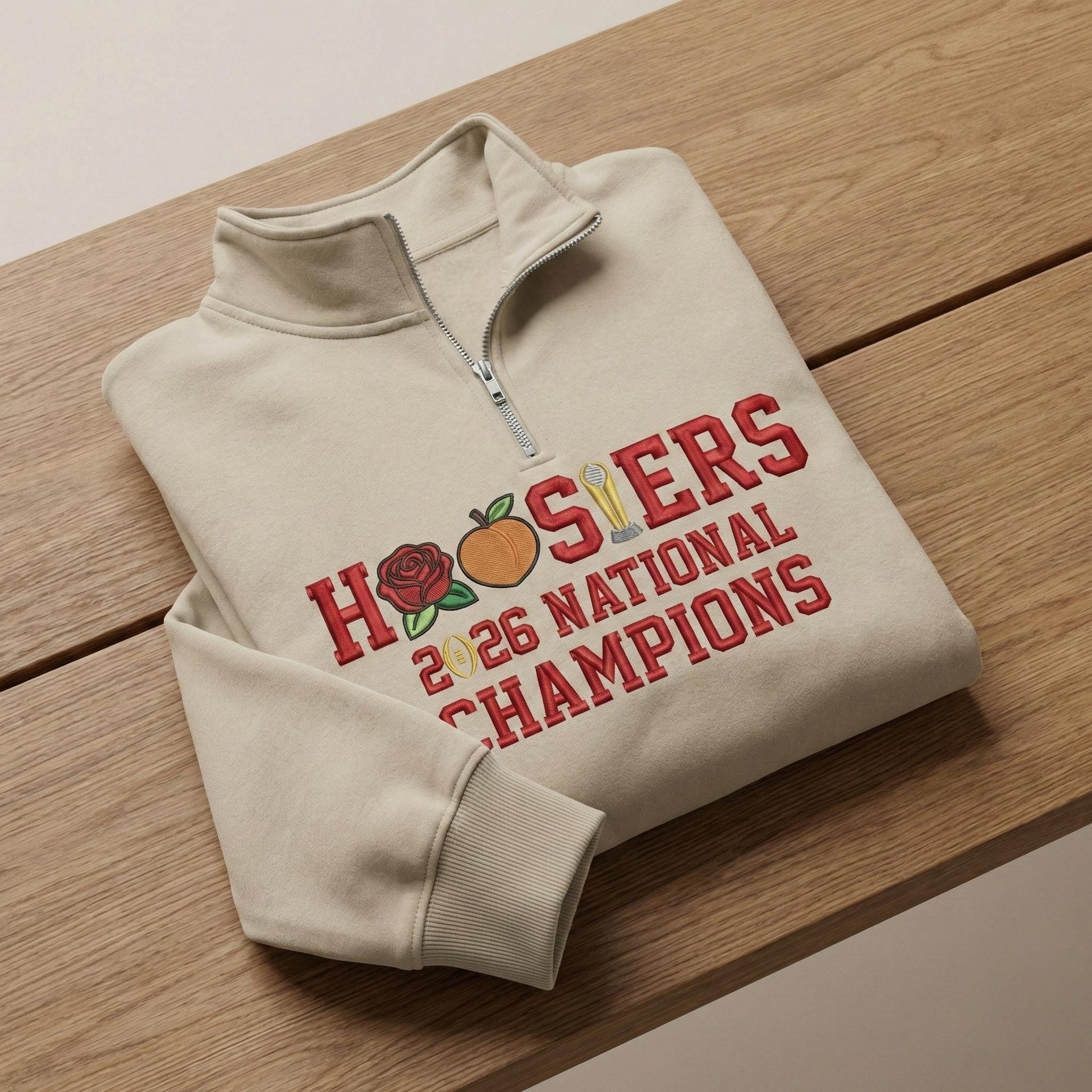 Embroidered Indiana Champions 2026 Quarter Zip Sweatshirt – Hoosiers Trophy Sweater, Unisex Indiana Fan Apparel, Game Day Embroidery