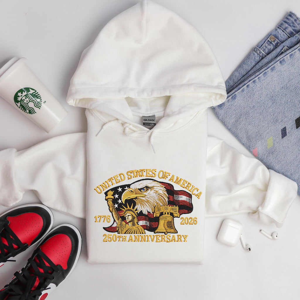 Eagle American Flag Anniversary Embroidery Sweatshirt – USA History Embroidered Sweatshirt, Trendy America Embroidery, Patriotic Gift