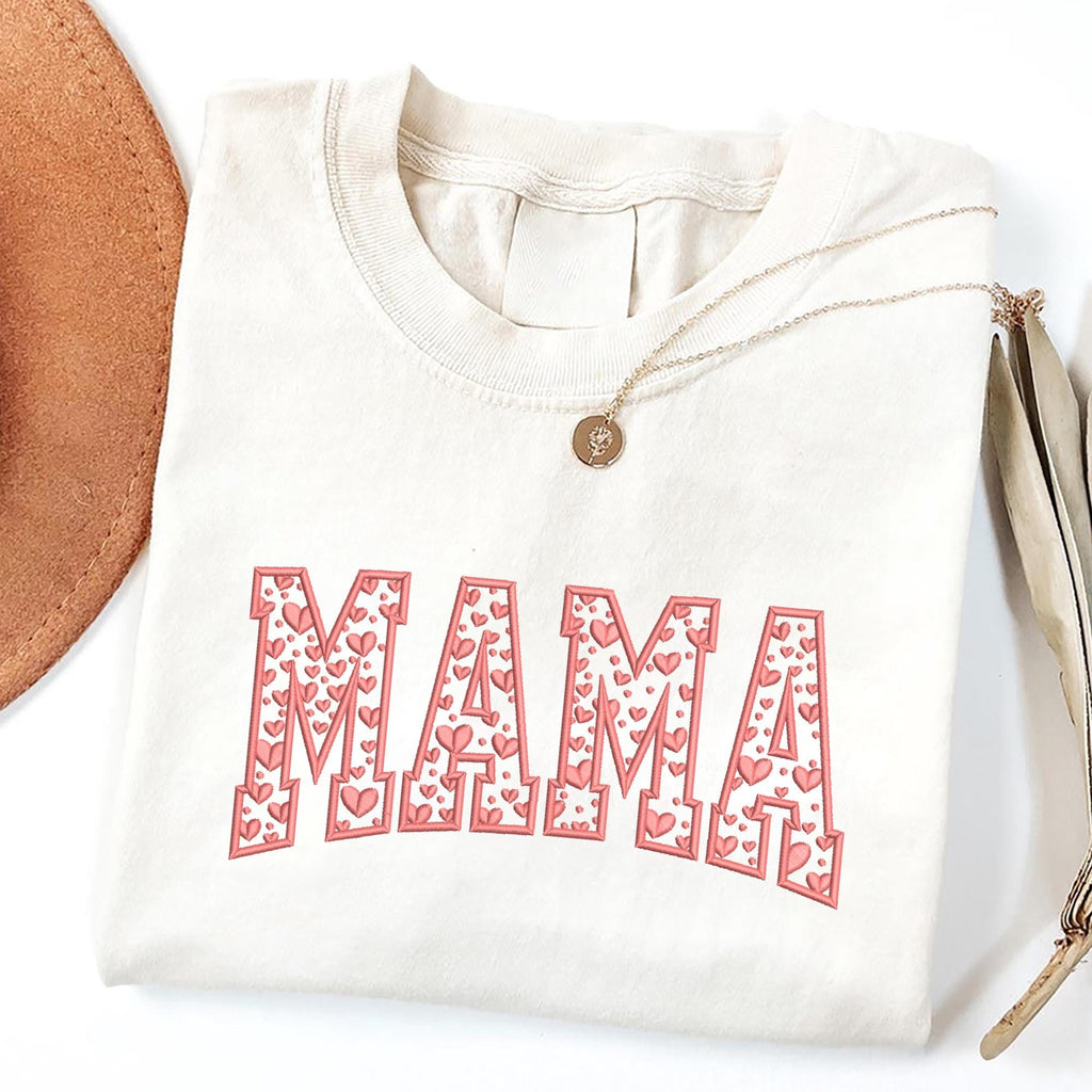 MAMA Heart Letter Embroidered Sweatshirt, Mom Valentine Sweatshirt, Cozy Valentine’s Day Gift for Mom
