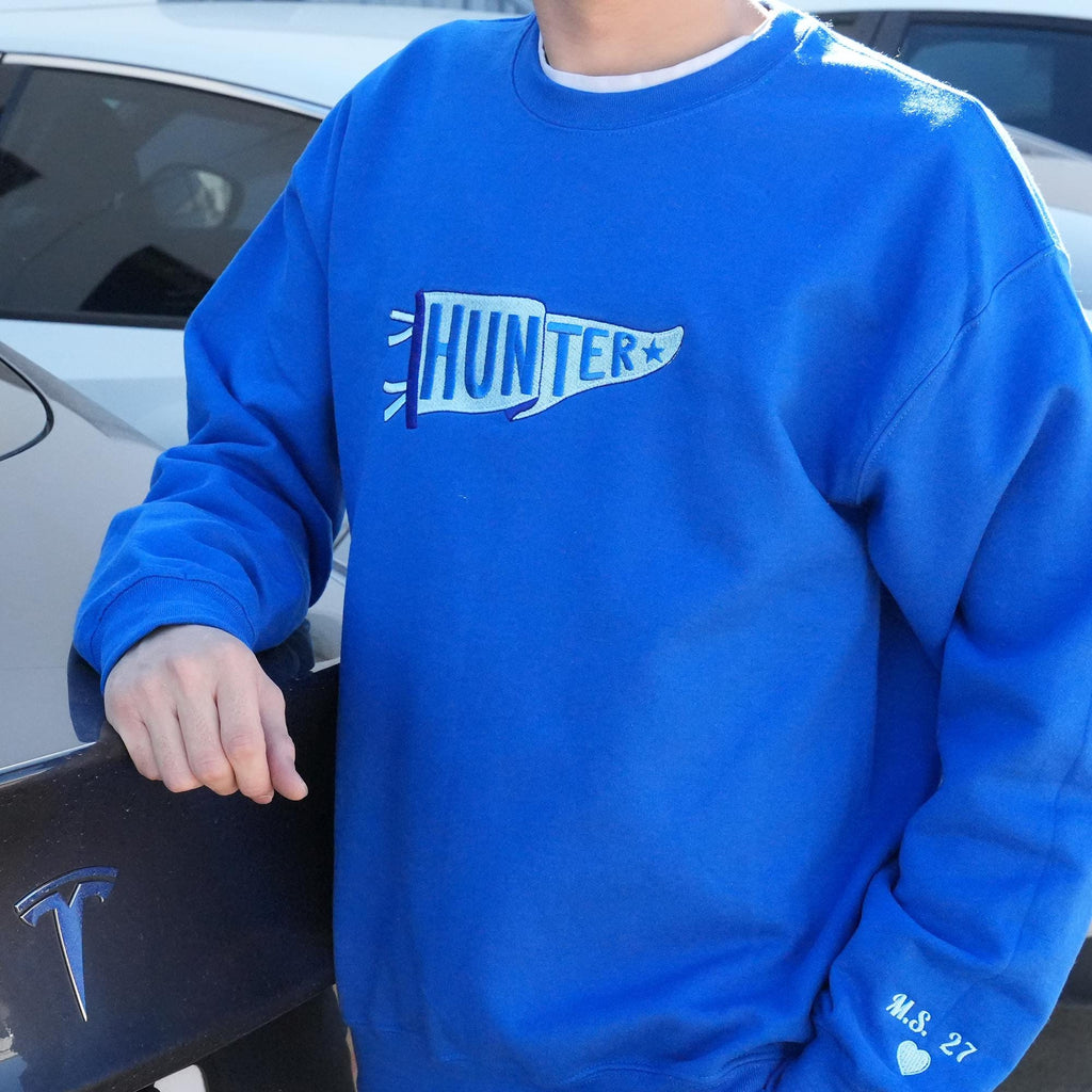 Custom Embroidered Pennant Sweatshirt, Team Name Hoodie, High School College Shirt, Game Day Gift, Personalized Friend Gift