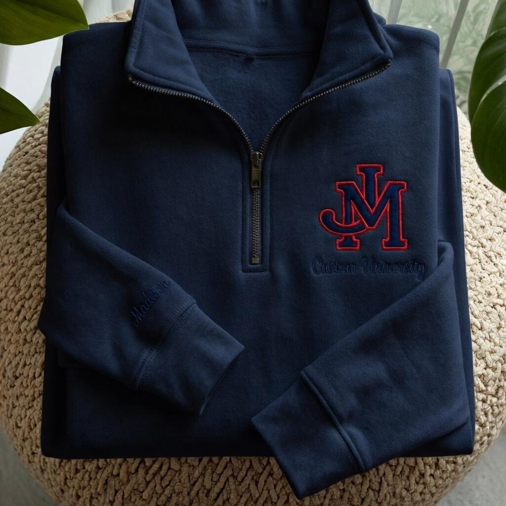 Personalized College University Logo Embroidered Quarter Zip Sweatshirt, Custom University Crewneck, College Sweatshirt, Graduation Gifts