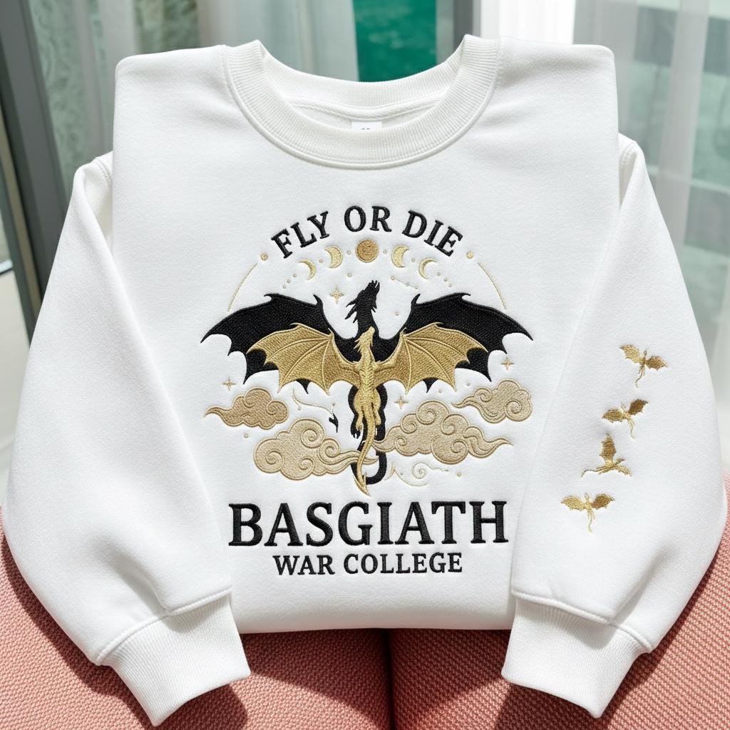 Basgiath War College Embroidered Sweatshirt, Fourth Wing Crewneck, Dragon Rider Sweater, Fantasy Book Lover Gift