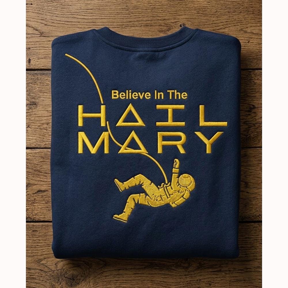 Embroidered Belive In Hail M2ry Astronaut Sweatshirt, Rocky Amaze Sweatshirt, Astronaut Space Inspired Sci-Fi Unisex Fan Shirt