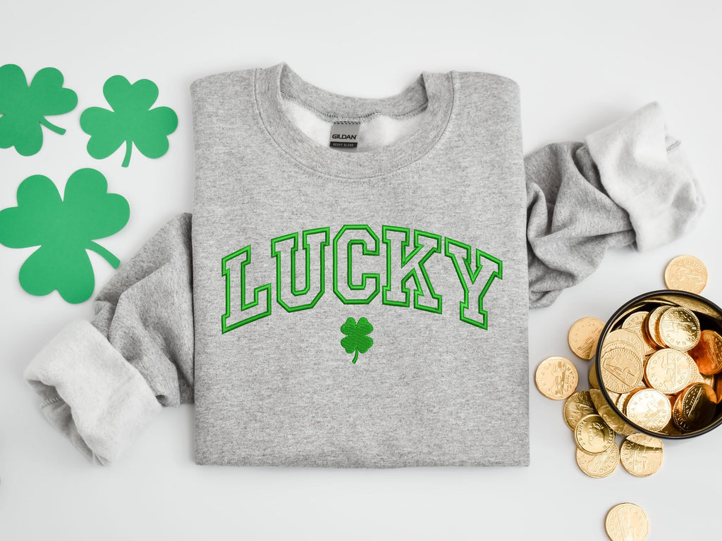 Embroidered Lucky Sweatshirt, Saint Patrick’s Day Crewneck, Green Lucky Sweatshirt for Women, Cozy Irish Holiday Pullover