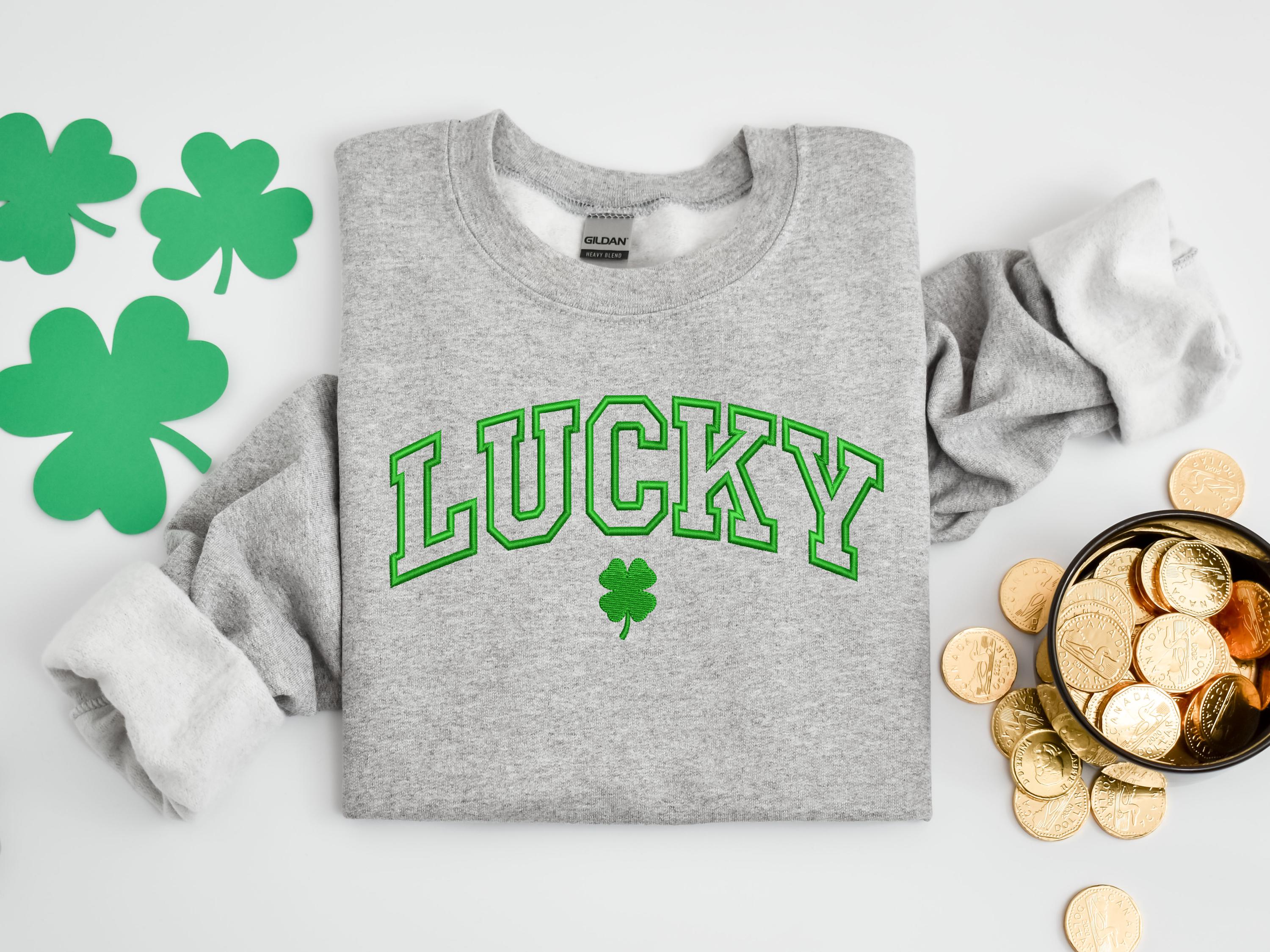 Embroidered Lucky Sweatshirt, Saint Patrick’s Day Crewneck, Green Lucky Sweatshirt for Women, Cozy Irish Holiday Pullover