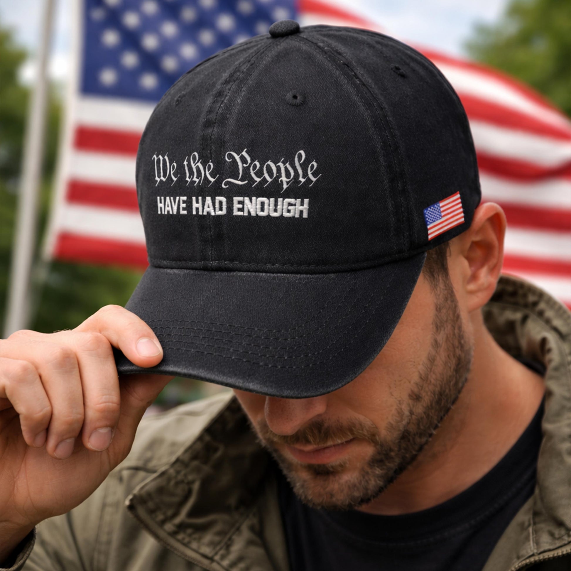 We The People Have Had Enough Embroidered Wash Cap, US Flag Wash Hat Gift