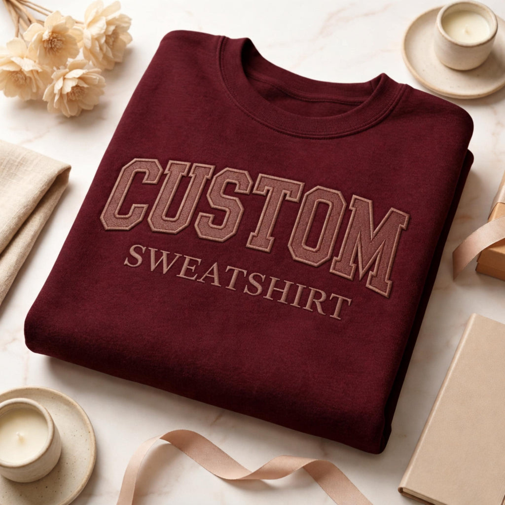 Personalized Custom Name & Font Embroidered Shirt, Collegiate Varsity Embroidery Sweatshirt, Taupe Crewneck Custom Apparel