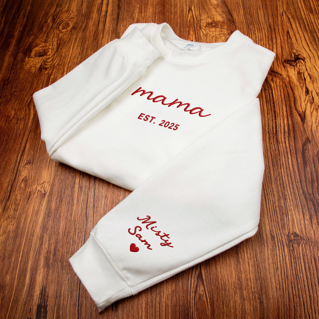 Custom Mama Embroidered Sweatshirt with Names on Sleeve, Personalized Grandma Hoodie, Mom Embroidery Shirts, Mothers Day Gift for New Mom