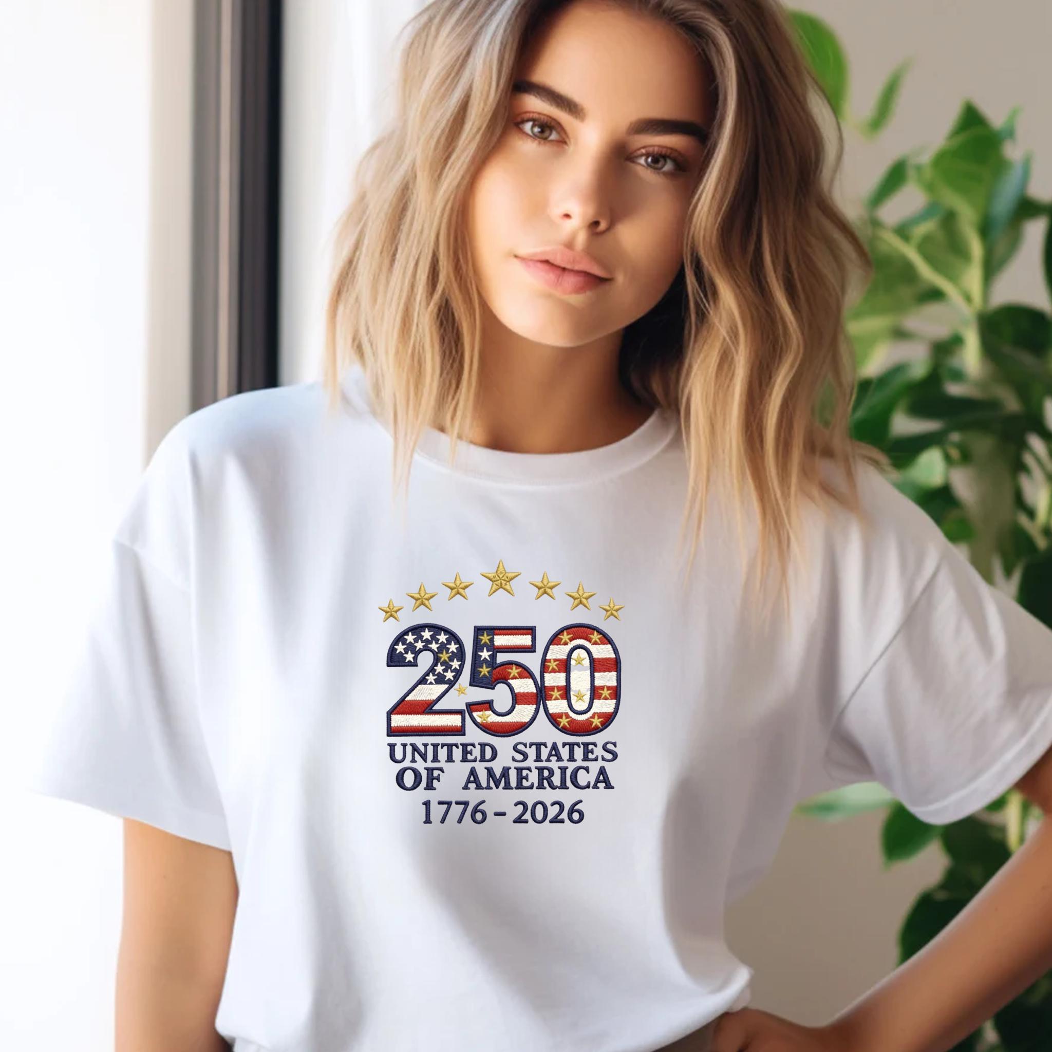 USA 250th Anniversary Embroidery Sweatshirt – American Independence 1776–2026, Patriotic Machine Embroidery Sweatshirt