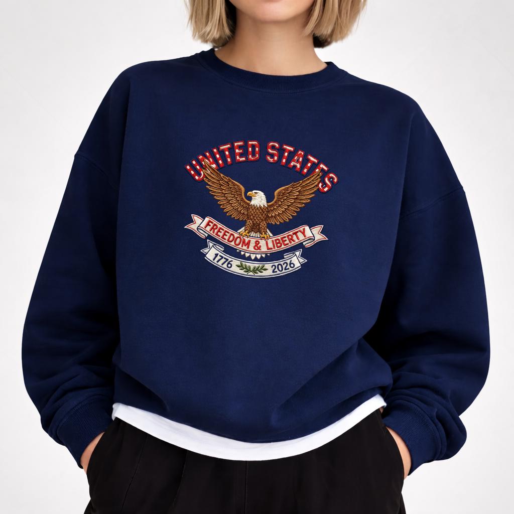 United States Eagle Embroidered Sweatshirt, 1776–2026 USA Patriotic Crewneck, Freedom & Liberty American Anniversary Shirt