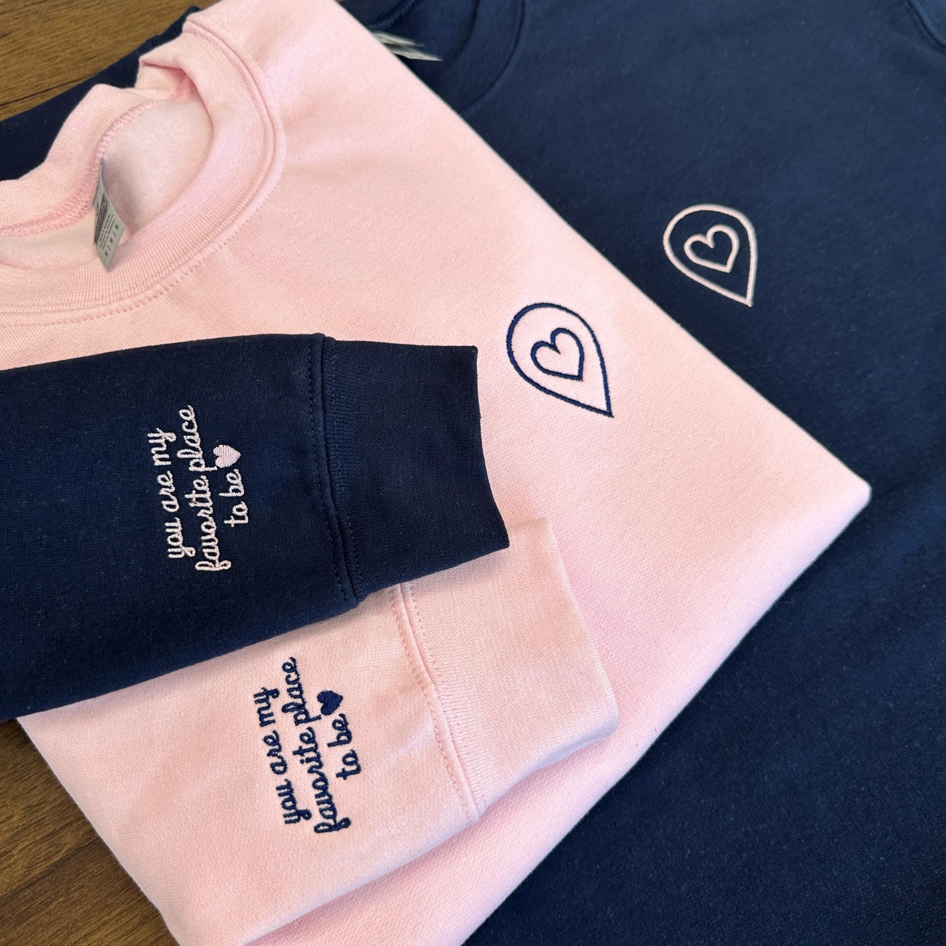 Custom Couple Embroidered Sweatshirt, You Are My Favorite Place To Be Hoodie, Location with Heart, Anniversary Gift, Valentines Day Gift