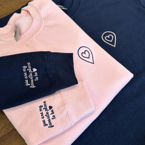 Custom Couple Embroidered Sweatshirt, You Are My Favorite Place To Be Hoodie, Location with Heart, Anniversary Gift, Valentines Day Gift