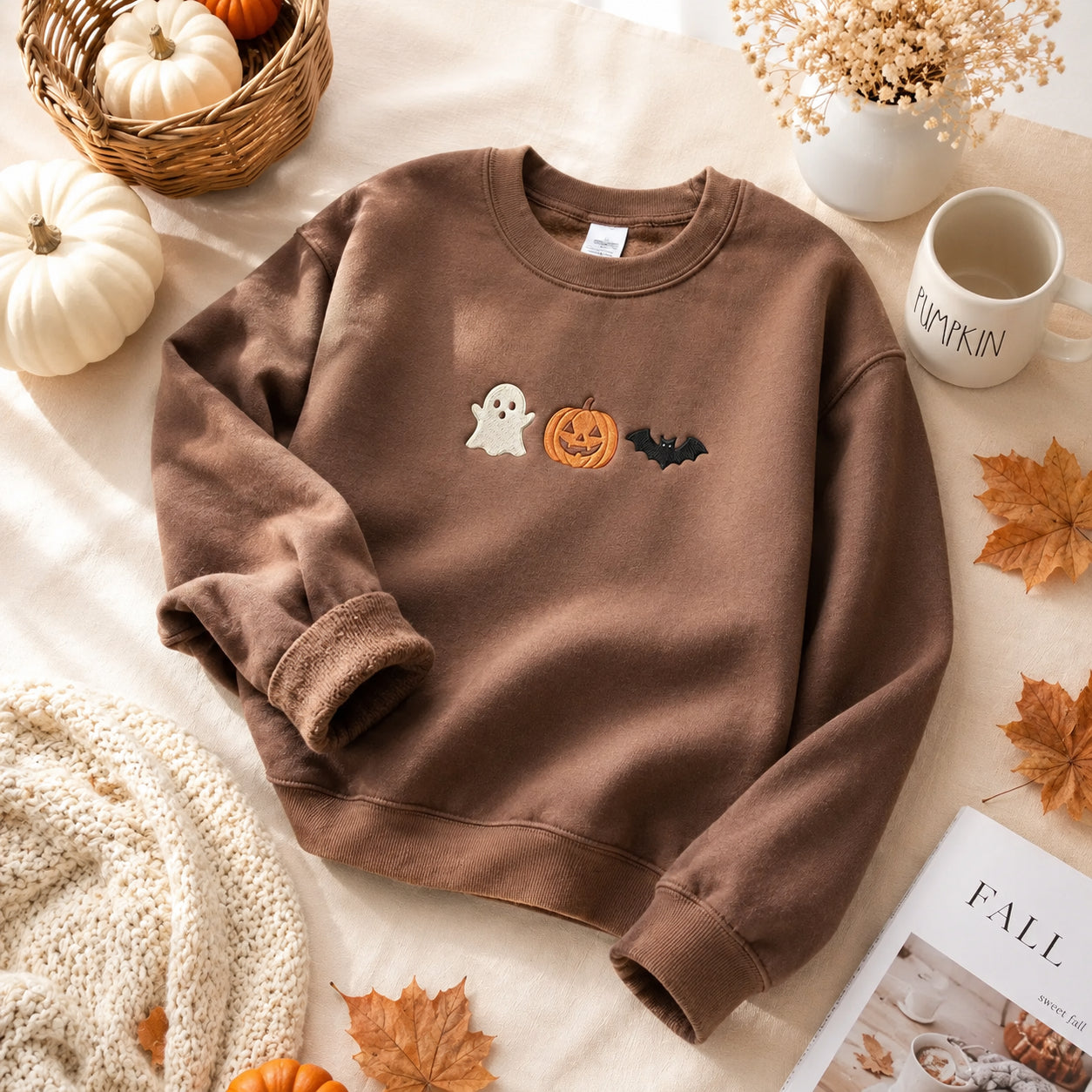 Pumpkin Boo Halloween Embroidery Shirt, Minimalist Halloween Embroidery Shirt, Spooky Season Embroidery Shirt HLEM03