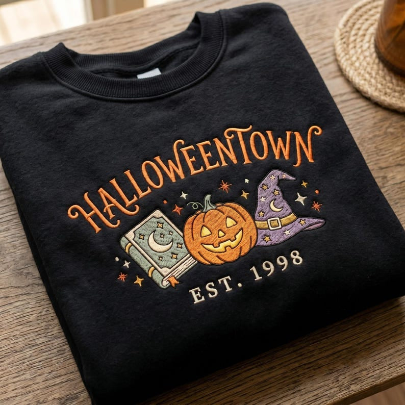 Embroidered Vintage Halloween Town Est 1998 Shirt, Retro Pumpkin Shirt, Spooky Season Tee, Halloween Lover Gift, Fall Holiday Shirt HLNS03