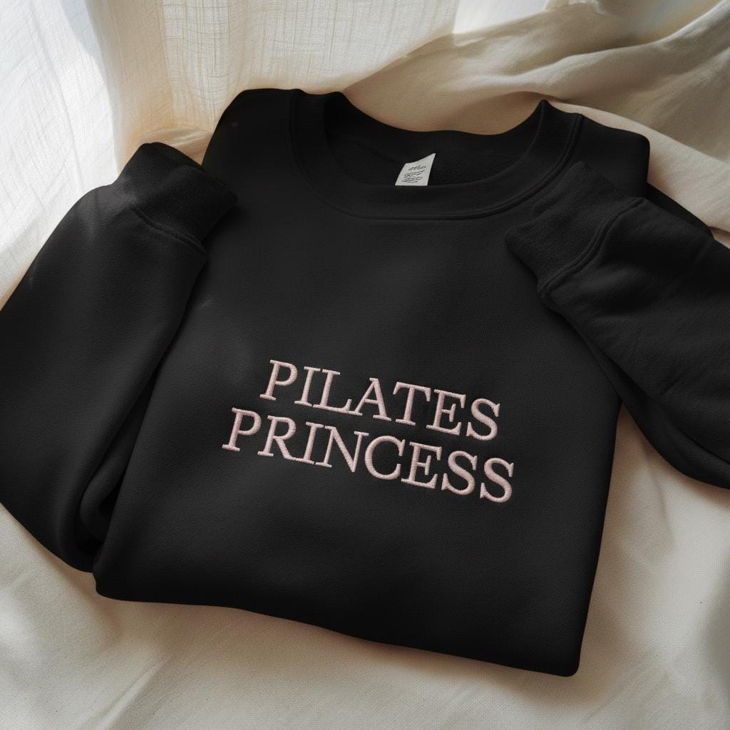 Pilates Princess Embroidered Sweatshirt, Cute Pilates Crewneck, Cozy Gym Fitness Girl Top