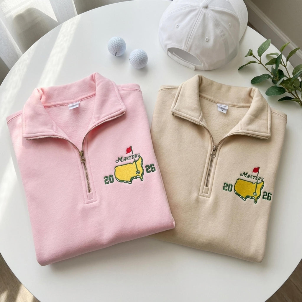 Embroidered Masters 2026 Quarter Zip Sweatshirt, Augusta Golf Pullover, Cozy Sweater
