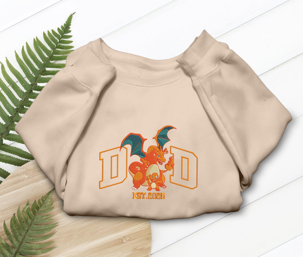 Charizard Dad Shirt Custom Evolution Starter EST Anime Embroidered T-shirt, Sweatshirt, Hoodie Manga Gifts