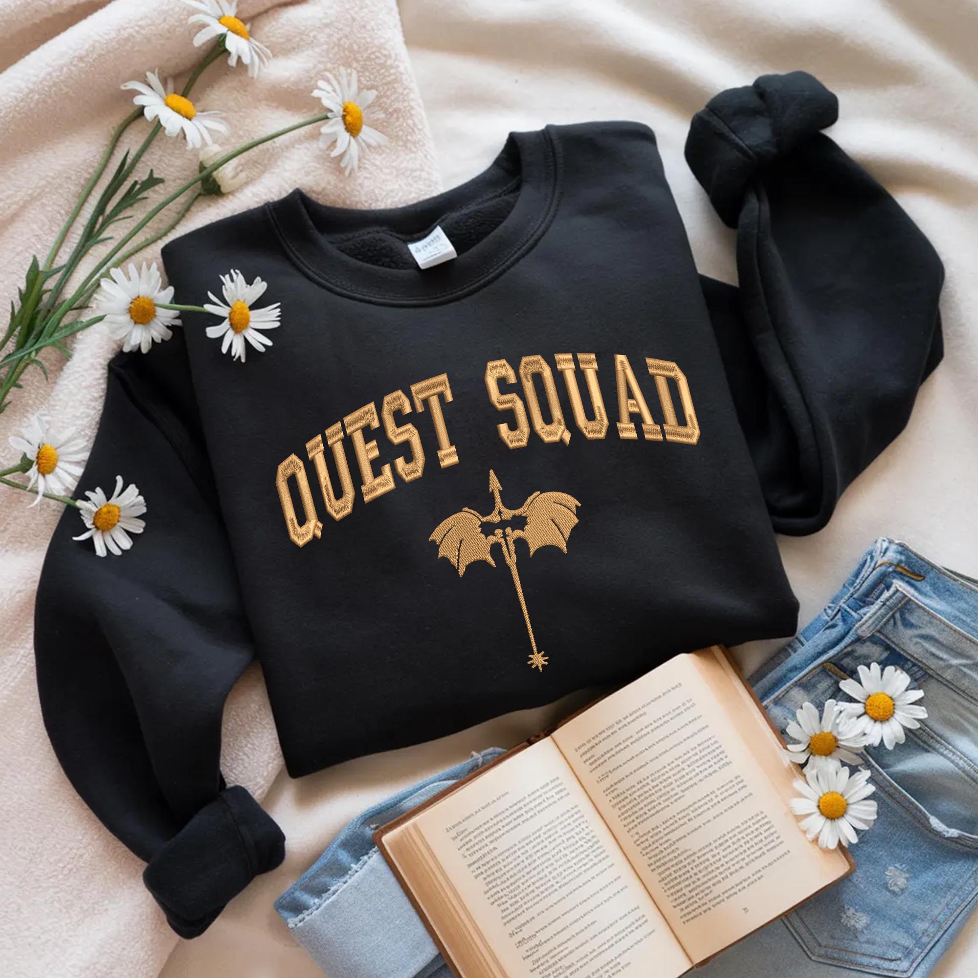Embroidered Quest Squad Crewneck Basgiath War College, Empyrean series, Fourth Wing Embroidered Sweatshirt,Iron Flame, Onyx Storm Sweatshirt