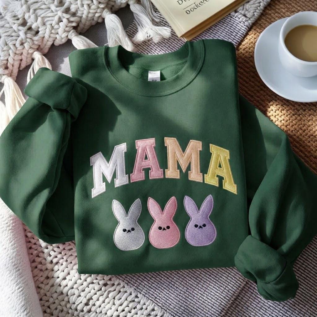 Mama Easter Embroidered Sweatshirt, Bunny Easter Mama Sweatshirt, Easter Mom Sweatshirt, Easter Family Sweatshirt, Mother's Day Gift