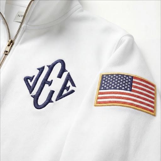 Personalize your J.E.E Epstein 1/4 zip-up sweatshirt with embroidered name, personalize your sleeve flag, JEE monogram embroidered t-shirt