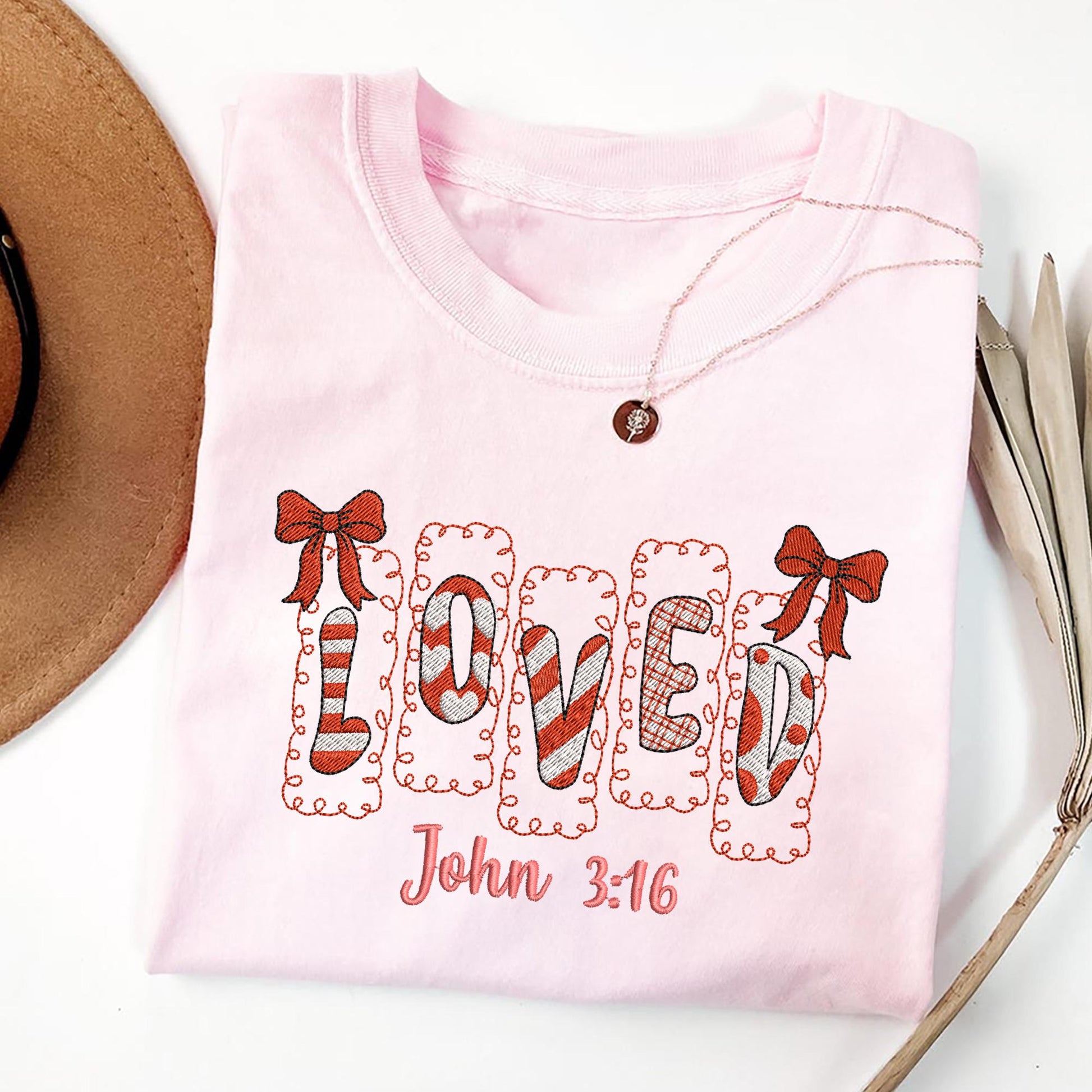 Loved John 3:16 Embroidery Sweatshirt, Jesus Christian Valentine Gift