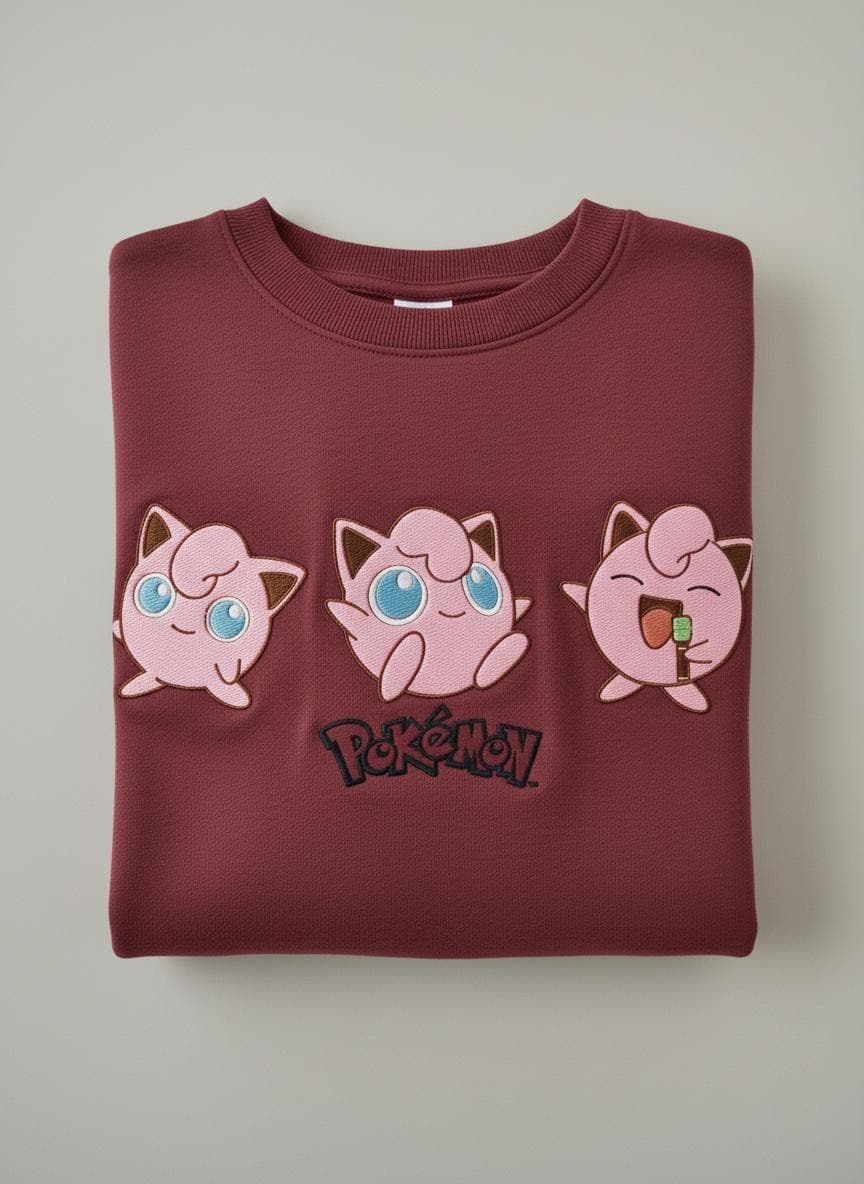 Embroidery Jigglypuff PKM Sweatshirt, Pokemon Character Embroidery Shirt, Jigglypuff Character Embroidery Hoodie, Fashion Clothing