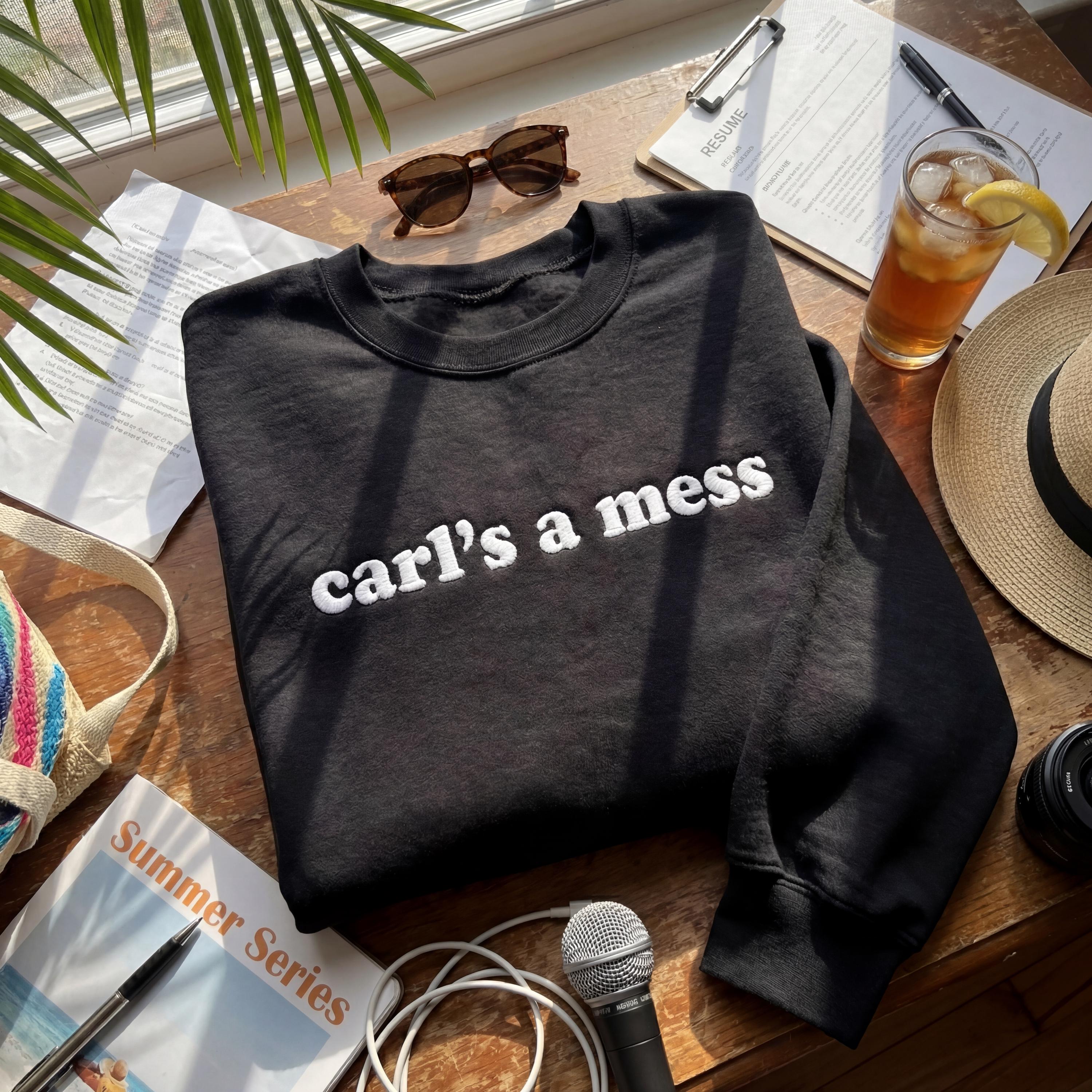 Embroidered Carls A Mess Sweatshirt – Funny Scribble Font Crewneck, Reality TV Pop Culture Gift, Sarcastic Abstract Sweater, Trendy Unisex Apparel