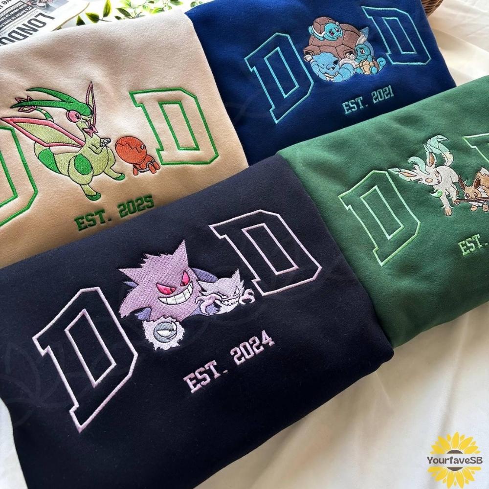 Custom PokaDad Embroidered Shirt, Personalized Anime Characters Sweatshirt, Anime Father's Day Gift, Birthday Gift For Dad, Pocket Beast