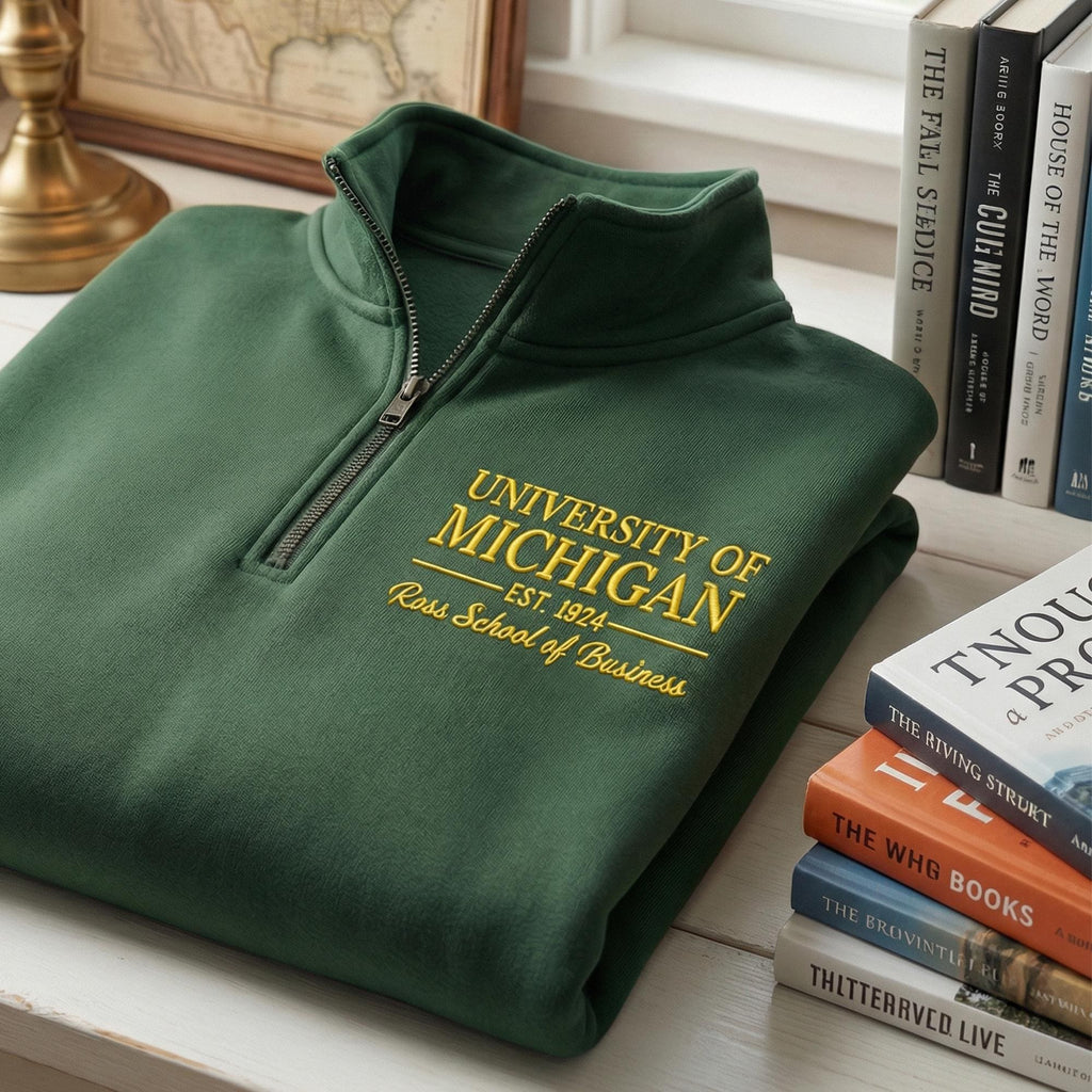Custom College Embroidered Quarter Zip Sweatshirt - College Sweatshirt With Degree - School of Law - Graduation Gift, Alumni Gift