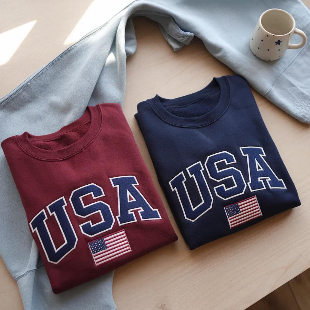 Embroidered America Sweatshirt, USA Shirt, 4th Of July T-Shirt