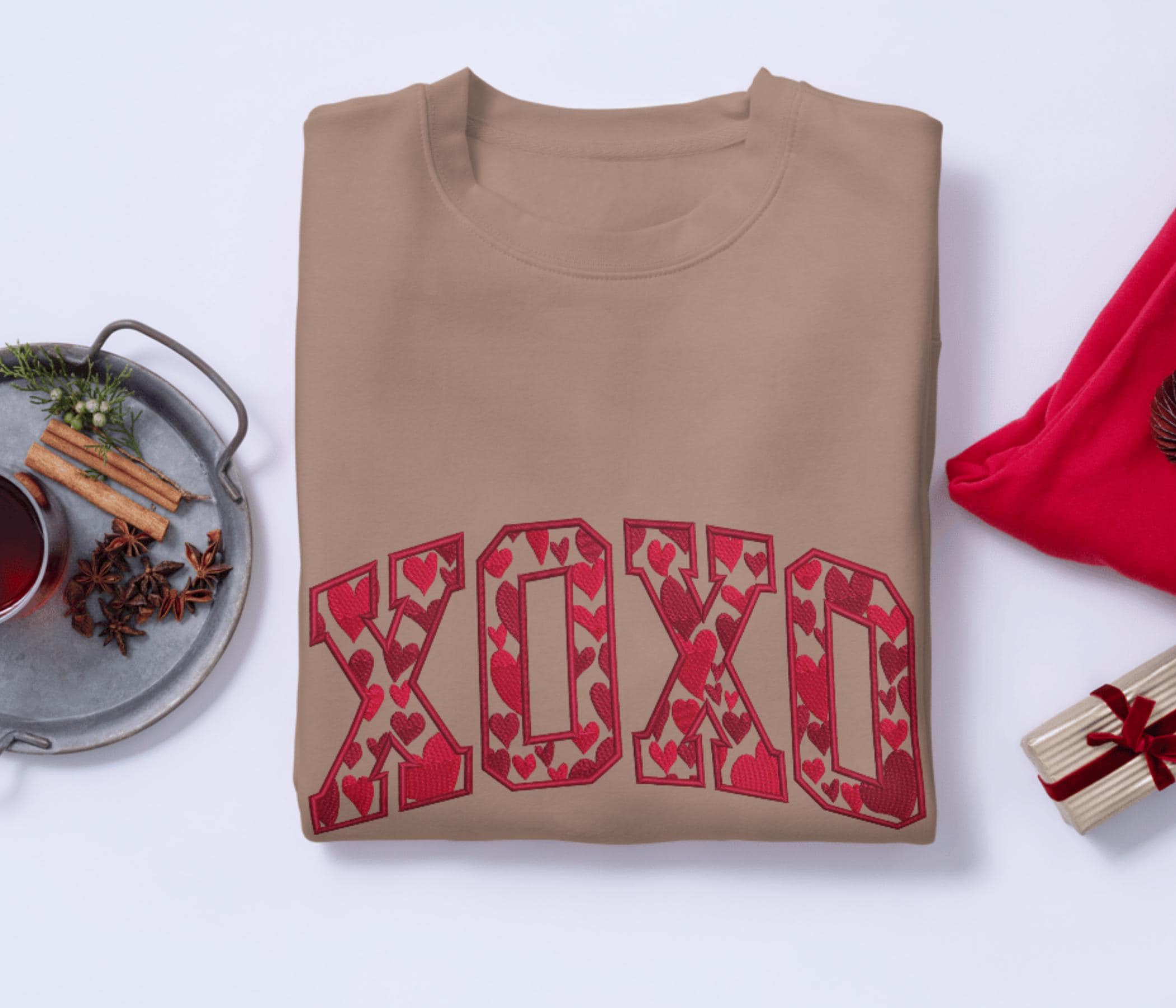 Valentine’s Day XOXO Embroidered Sweatshirt, Hearts Embroidery Crewneck, Romantic Love Gift