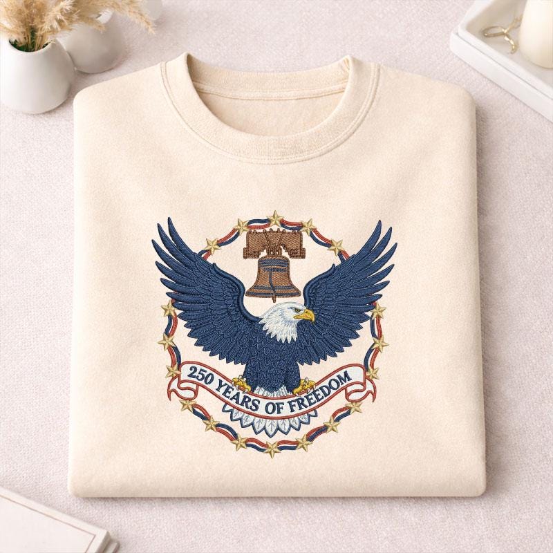 American Eagle Embroidered Sweatshirt, 250 Years of Freedom 1776–2026 Crewneck, Patriotic USA 250th Anniversary Shirt, Independence Day Gift