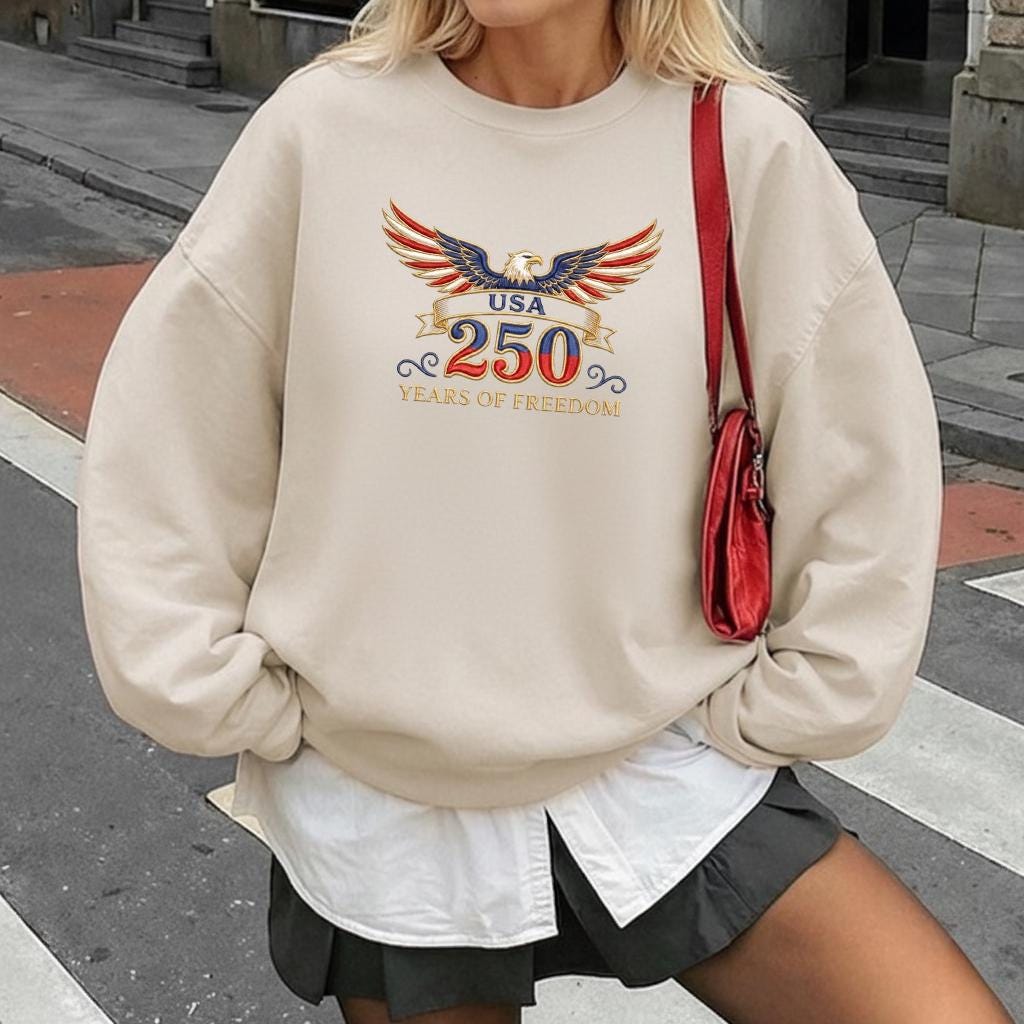 USA 250 Years of Freedom Embroidered Sweatshirt, Patriotic Eagle Crewneck, 1776–2026 American Anniversary Shirt, 4th of July Gift