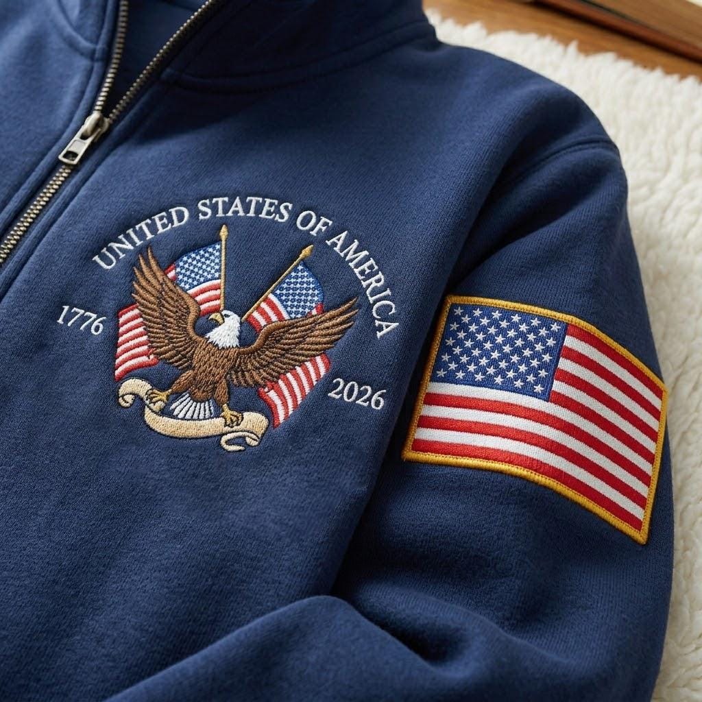 Embroidered USA Anniversary Quarter Zip Sweatshirt, We The People Crewneck, USA Flag Patch Shirt, Patriotic Gift