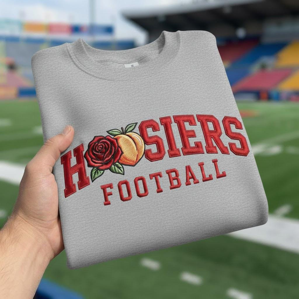 Embroidered Indiana Rose and Peach Sweatshirt, Indiana Football Shirt, Indiana Game Day Crewneck, College Gift, Football Lover Gift