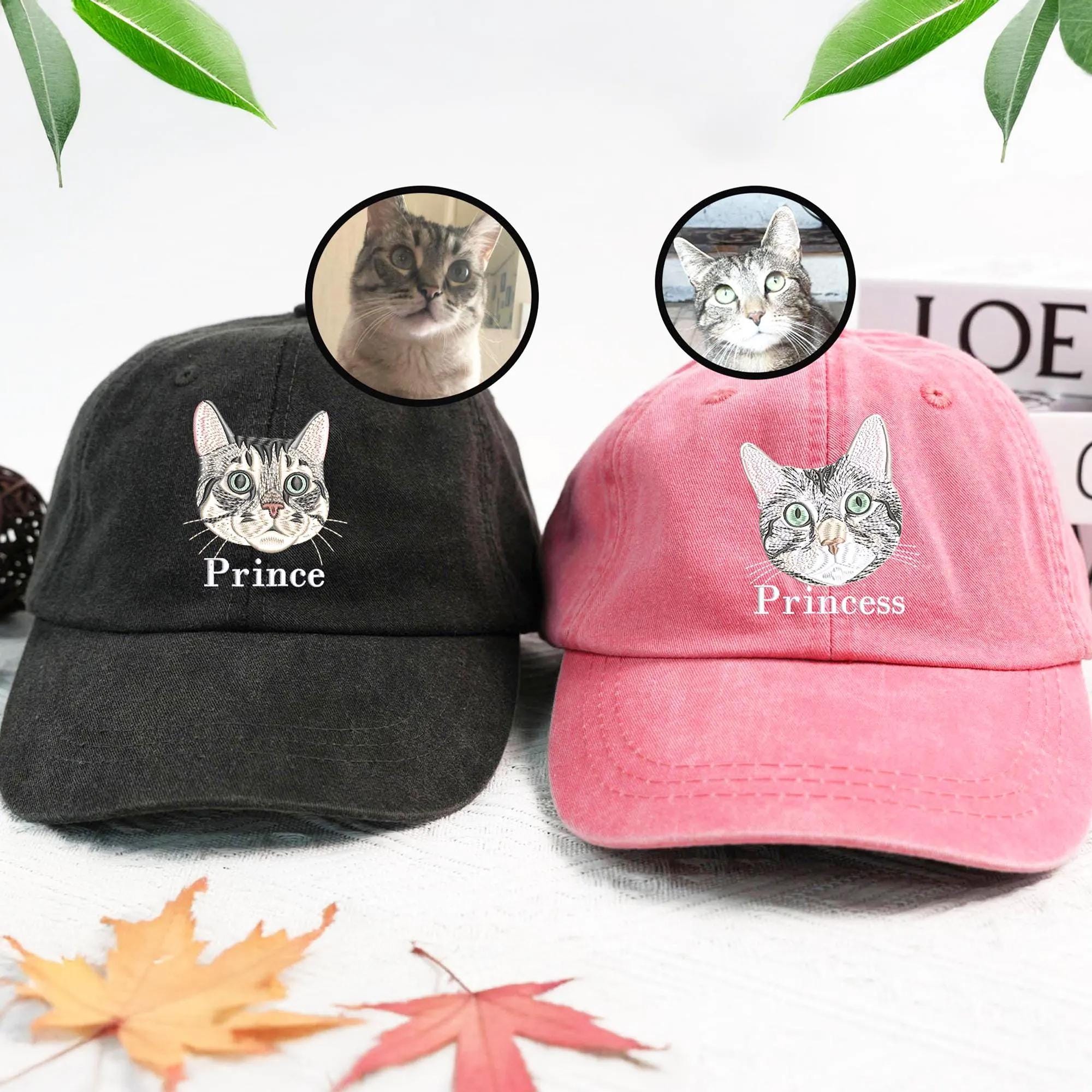 Custom Embroidered Fathers Day Hat with Cat Portrait, Birthday Gift for Dad, Personalized Hat for Dad, Cat Embroidered Hat Using Cat Photo