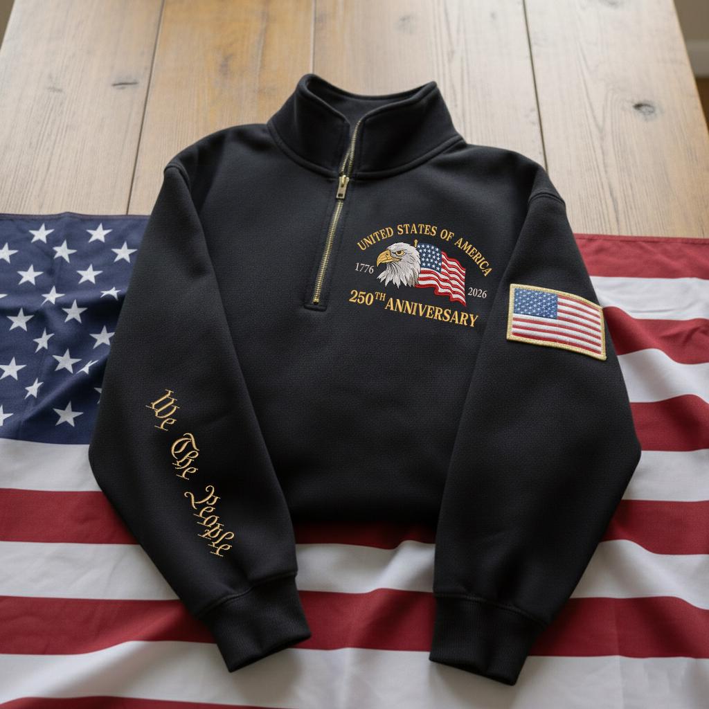USA 250th Anniversary Quarter-Zip Sweatshirt, US Flag Hoodie