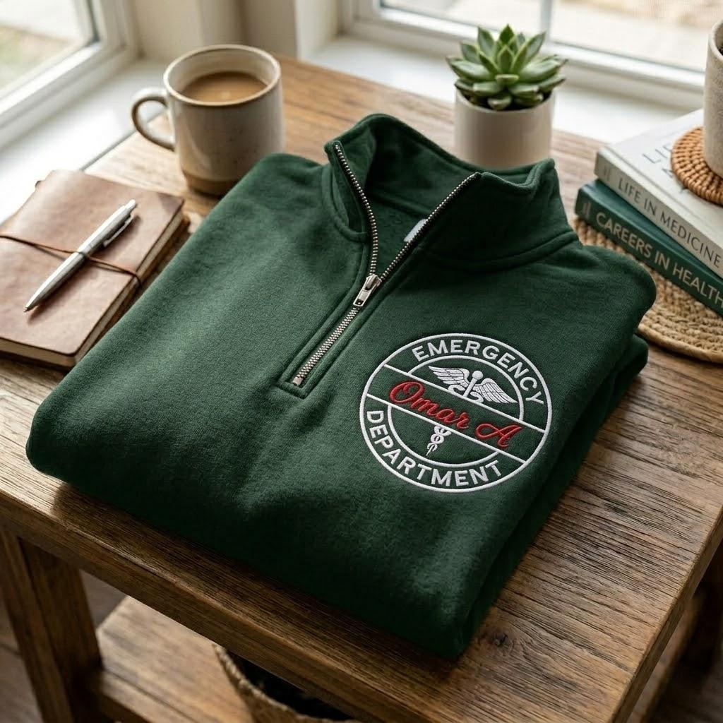 Custom ER Quarter Zip Sweatshirt, Embroidered Emergency Department Pullover, Healthcare Worker Gift, Nurse Doctor Apparel
