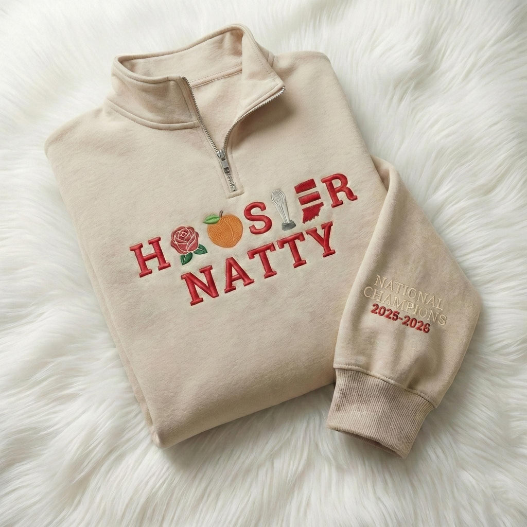 Embroidered Indiana Champions 2026 Quarter Zip Sweatshirt – Hoosiers Trophy Sweater, Unisex Indiana Fan Apparel, Game Day Embroidery