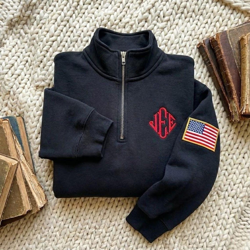 Embroidered J.E.E. Epstein Quarter Zip Sweatshirt, Meme Shirt, Jeffrey JEE Monogram Unisex Sweatshirt, Jeffrey Epstein Embroidery Merch
