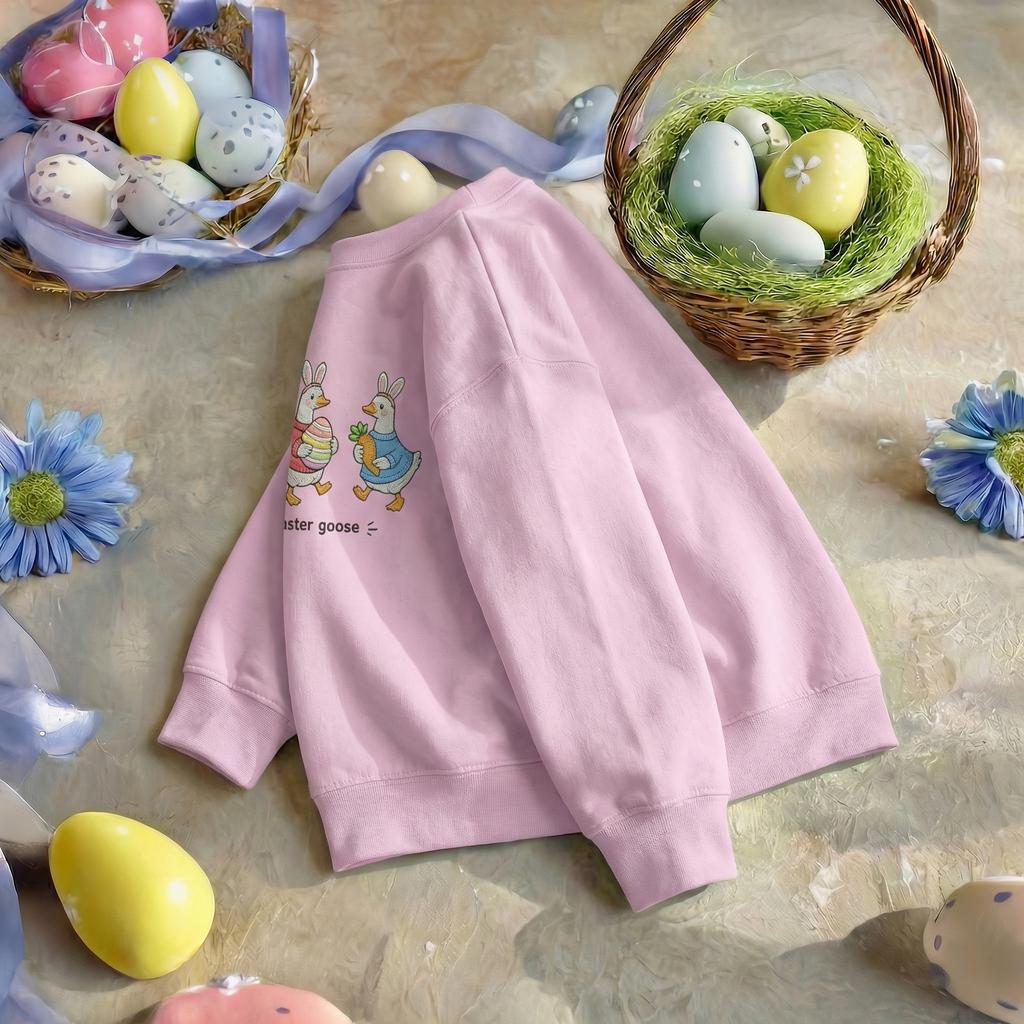 Just a Happy Easter Goose Embroidered Sweatshirt, Cute Goose Bunny Ears Hoodie, Funny Easter Animal Shirt, Spring Garden Party Apparel